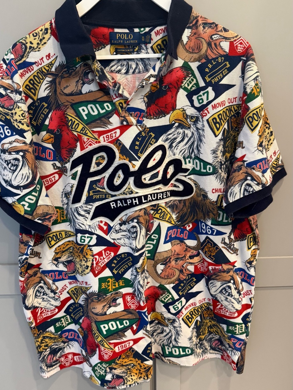 Polo Ralph Lauren Slim Fit Polo Shirt Men’s XL Graphic Patchwork Animal Print - Picture 2 of 6